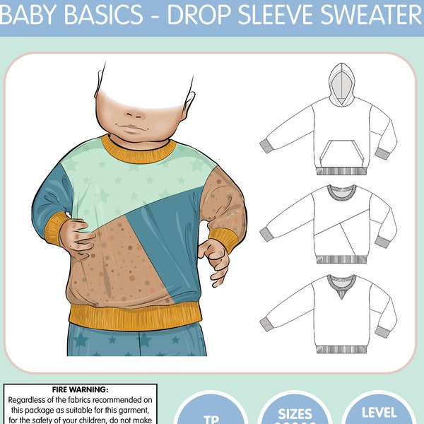 PATTERN Baby Basics - Pull à manches longues et sweat à capuche - Patron de couture PDF - Téléchargement immédiat - Tadah Patterns