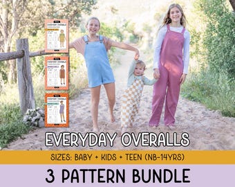 3 PATTERN BUNDLE ~ Everyday Overalls PDF Sewing Patterns (Baby + Kids + Teen)