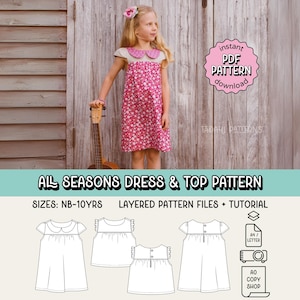 All Seasons Dress & Top PDF Sewing Pattern ~ Girls Sleeveless Dress ~ Sizes Newborn-10yrs
