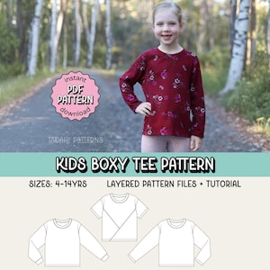 Kids Boxy Tee PDF Schnittmuster ~ Unisex Jungen Mädchen T-Shirt ~ Grössen 4-14yrs