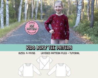 Kids Boxy Tee PDF Sewing Pattern ~ Unisex Boys Girls T-Shirt ~ Sizes 4-14yrs