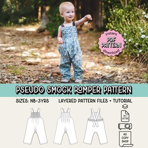 Pseudo Smock Romper PDF Sewing Pattern ~ Unisex Boys Girls Jumpsuit ~ Sizes NB-3yrs