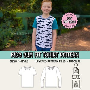 Kids Slim Fit Tee PDF Sewing Pattern ~ Child Unisex Tshirt ~ Sizes 1-12 years