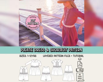Plissee Kleid & Shortsuit PDF Schnittmuster ~ Mädchen Romper ~ Grössen 1-12Jahre