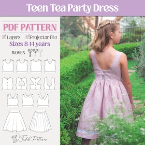Teen Tea Party Dress PDF Sewing Pattern ~ Girls Summer Dress ~ Sizes 8-14yrs