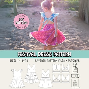 Festival Dress PDF Sewing Pattern ~ Girls Summer Dress ~ Sizes 1-12 Years