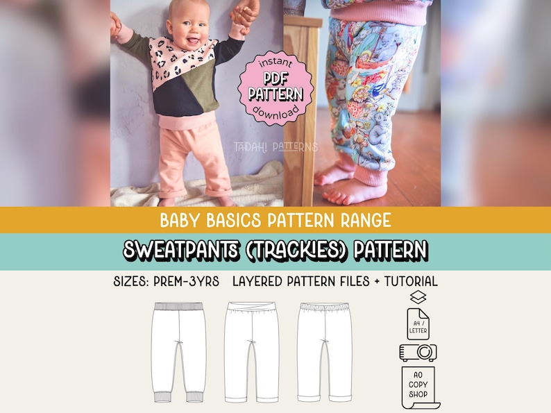 Baby Basics Trackies PDF Sewing Pattern ~ Unisex Boys Girls Joggers ...