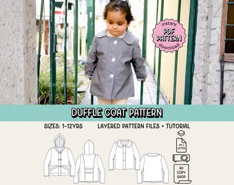 Duffle Coat PDF Sewing Pattern ~ Unisex Boys Girls Jacket Outerwear ~ Sizes 1-12yrs