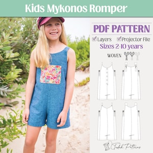 Kids Mykonos Romper PDF Sewing Pattern ~ Unisex Boys Girls Overalls ~ Sizes 2-10 Years