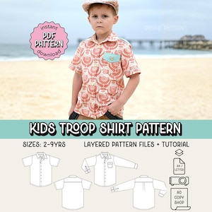 Kids Troop Shirt PDF Sewing Pattern ~ Boys Collared Shirt ~ Sizes 2-9years