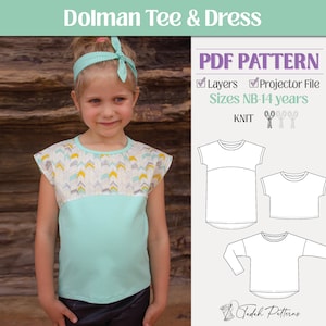 Dolman Tee and Dress PDF Sewing Pattern ~ Child Unisex Tshirt ~ Sizes NB-14 years