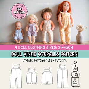 Doll Clothes Vintie Overalls PDF Sewing Pattern ~ FOUR Sizes Included