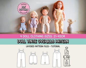 Doll Clothes Vintie Overalls PDF Sewing Pattern ~ FOUR Sizes Included