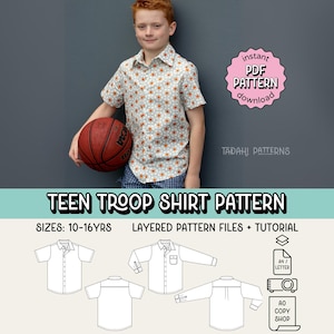 Teen Troop Shirt PDF Sewing Pattern ~ Boys Collared Shirt ~ Sizes 10-16years