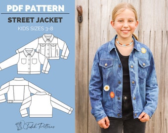PATTERN Street Jacket - KIDS - Unisex Boys Girls Denim Jacket - PDF Sewing Pattern - Instant Download - Tadah Patterns
