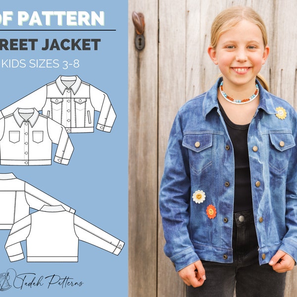 PATRON Street Jacket - ENFANTS - Veste en jean Unisexe Garçons Filles - Patron de Couture PDF - Téléchargement immédiat - Tadah Patterns