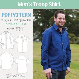 Troepenshirt heren pdf-naaipatroon ~ overhemd met kraag volwassenen ~ maten XS-3XL