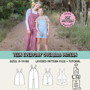 Teen Everyday Overalls PDF Sewing Pattern ~ Unisex Boys Girls Pants ~ Sizes 8-14yrs