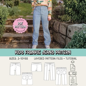 Kids Frankie Jeans & Shorts PDF Sewing Pattern ~ Unisex Boys Girls Pants ~ Sizes 3-10 Years