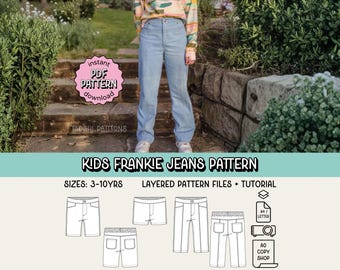 Kids Frankie Jeans & Shorts PDF Sewing Pattern ~ Unisex Boys Girls Pants ~ Sizes 3-10 Years