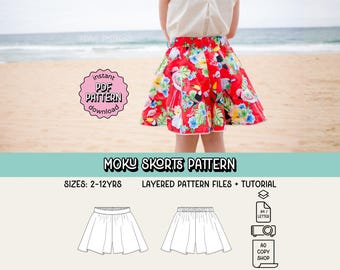 Moku Skorts PDF Schnittmuster ~ Mädchen Rock Shorts ~ Grössen 2-12yrs