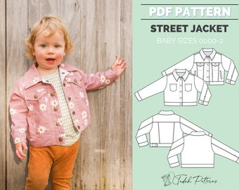 PATTERN Street Jacket - BABY - Unisex Boys Girls Denim Jacket - PDF Sewing Pattern - Instant Download - Tadah Patterns