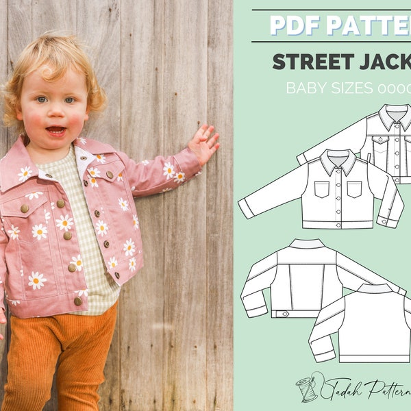 PATTERN Street Jacket - BÉBÉ - Veste en jean unisexe garçons filles - Patron de couture PDF - Téléchargement immédiat - Tadah Patterns