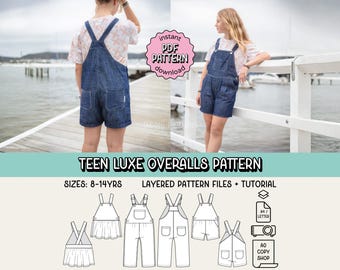 Teen Luxe Overalls PDF Sewing Pattern ~ Unisex Boys Girls Pants ~ Sizes 8-14yrs