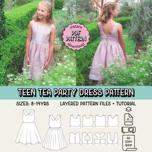 Teen Tea Party Dress PDF Sewing Pattern ~ Girls Summer Dress ~ Sizes 8-14yrs
