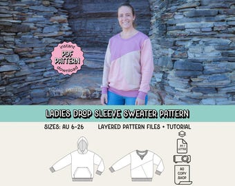 Ladies Drop Sleeve Sweater PDF Sewing Pattern ~ Women's Hoodie Jumper ~ Sizes US2-20
