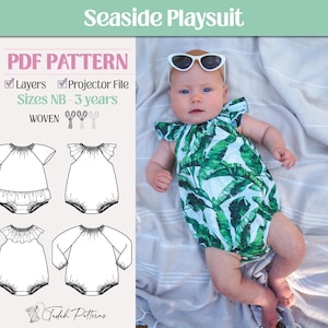 Seaside Playsuit PDF Sewing Pattern ~ Baby Girls Romper Sunsuit ~ Sizes Newborn-3yrs