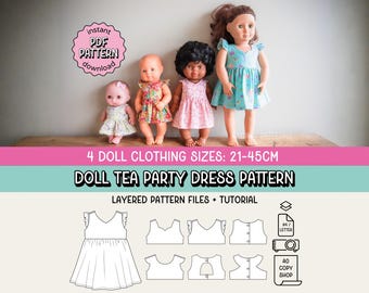 Doll Clothes Tea Party Dress & Top PDF Sewing Pattern ~ FOUR Sizes Included