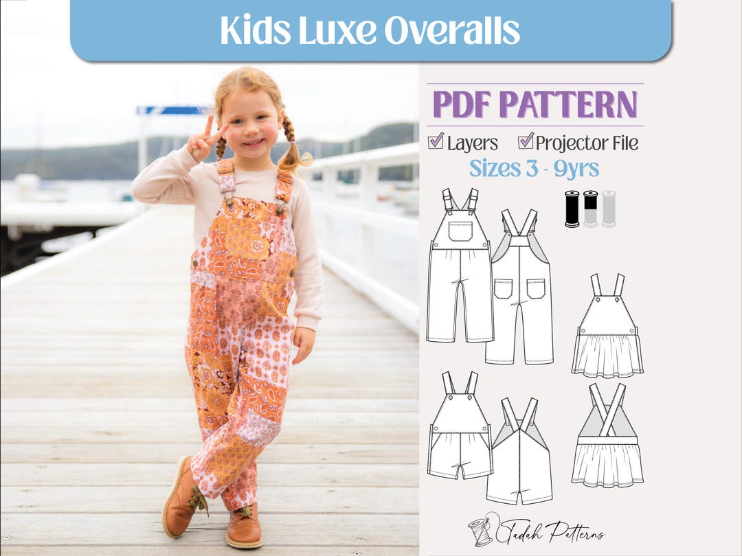 Kids Luxe Overalls PDF Sewing Pattern Unisex Boys Girls Pants