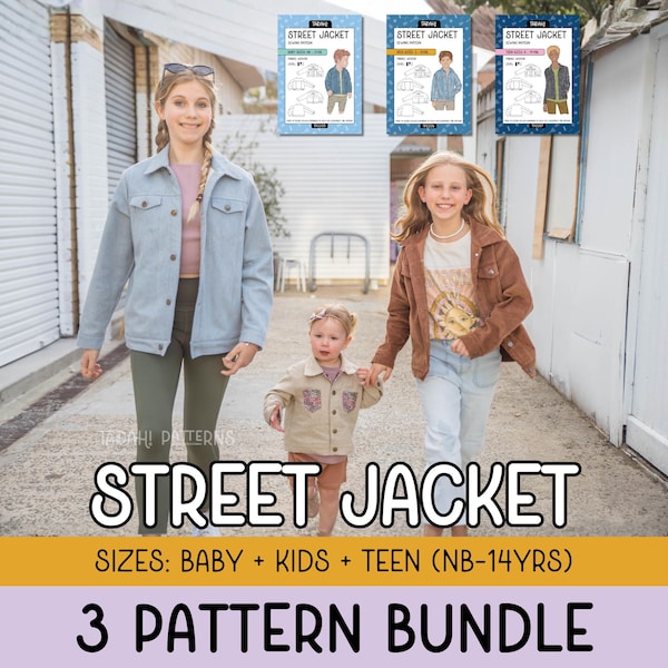 3 PATTERN BUNDLE ~ Street Jacket PDF Sewing Patterns (Baby + Kids + Teen)