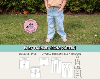 Baby Frankie Jeans & Shorts PDF Sewing Pattern ~ Unisex Boys Girls Pants ~ Sizes NB-3 Years