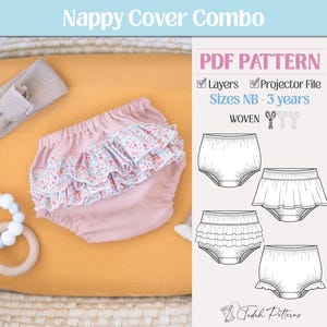 Nappy Cover Combo PDF Sewing Pattern ~ Unisex Boys Girls Diaper Cover ~ Sizes NB-3yrs
