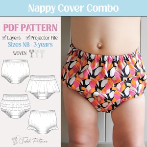 Nappy Cover Combo PDF Sewing Pattern ~ Unisex Boys Girls Diaper Cover ~ Sizes NB-3yrs