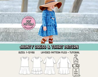 PDF Schnittmuster ~ Mädchen Kleid ~ Größen 1-12 Jahre