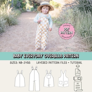 Baby Everyday Overalls PDF Sewing Pattern ~ Unisex Boys Girls Pants ~ Sizes NB-3yrs