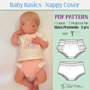Baby Basics Nappy Cover PDF Sewing Pattern ~ Unisex Boys Girls Diaper Cover ~ Sizes NB-3yrs