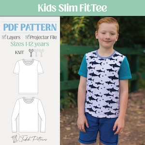 Kids Slim Fit Tee PDF Sewing Pattern ~ Child Unisex Tshirt ~ Sizes 1-12 years