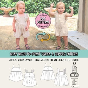 Baby Back-to-Front Dress & Romper PDF Sewing Pattern ~ Girls Summer Dress ~ Sizes Premmie Newborn - 3yrs