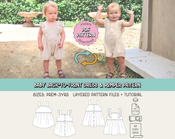 Baby Back-to-Front Dress & Romper PDF Sewing Pattern ~ Girls Summer Dress ~ Sizes Premmie Newborn - 3yrs