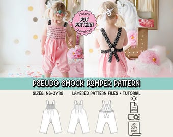Pseudo Smock Romper PDF Sewing Pattern ~ Unisex Boys Girls Jumpsuit ~ Sizes NB-3yrs