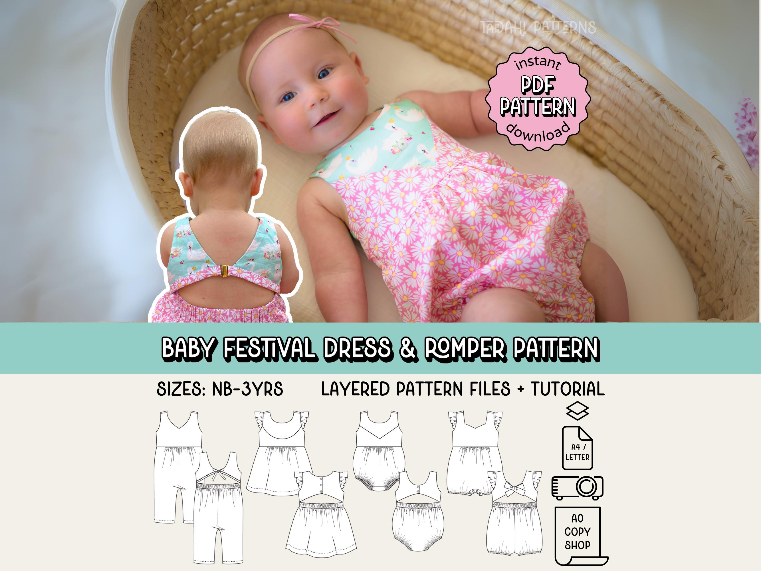 Baby Festival Dress, Jumpsuit & Playsuit PDF Sewing Pattern ~ Girls Summer  Dress ~ Sizes Newborn - 3yrs - Etsy