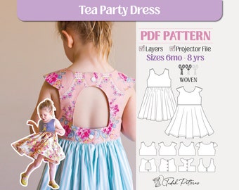 Tea Party Dress PDF Sewing Pattern ~ Girls Party Dress ~ Sizes 6mo - 8 years