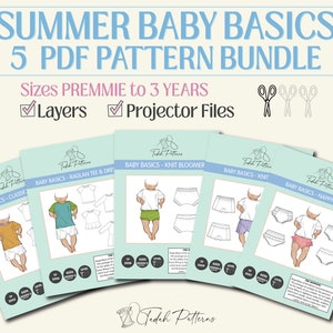 PATTERNS Baby Basics Summer BUNDLE - 5 PDF Sewing Patterns - Instant Download - Tadah Patterns
