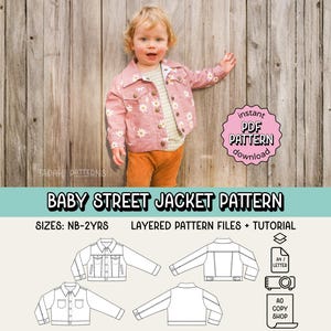 Baby Street Jacke PDF Schnittmuster ~ Unisex Jungen Mädchen Jeansjacke ~ Grösse NB-2J