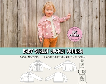 Baby Street Jacket PDF Sewing Pattern ~ Unisex Boys Girls Denim Jacket ~ Sizes NB-2yrs