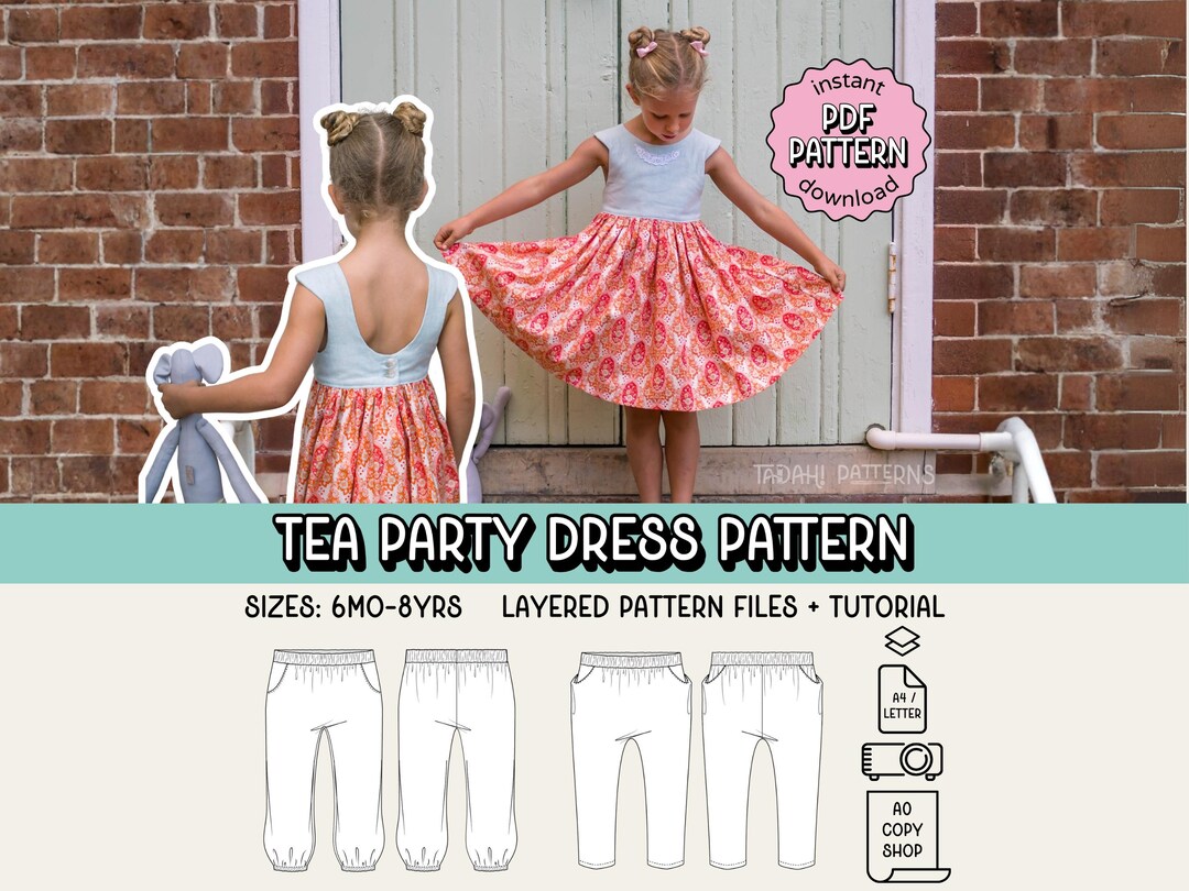 Tea Party Dress PDF Sewing Pattern Girls Party Dress Sizes 6mo